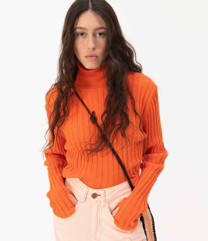 Ribbed Knit High Neck Sweater